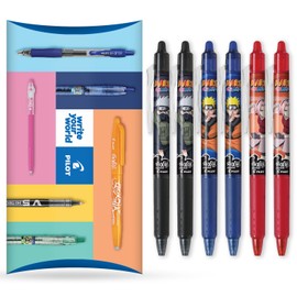 PILOT FriXion Heat/Friction Erasable Rollerball Pen FR7 Ball - Naruto Shippuden Limited Edition - Medium Line 0.7mm Tip Nib - Black, Blue, Red (Clicker, 6)