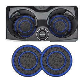 JNNJ Pack of 2 Honeycomb Pattern Car Coasters, Universal Non-Slip Shockproof Car Coasters for Cup Holder, Double Ring Car Coasters with Honeycomb Pattern (Blue + Black)