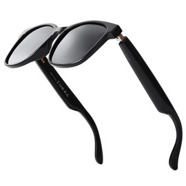 Quaoar Smart Bluetooth Audio Glasses Dual Speaker Open Ear Sound Mic Remote Shooting Voice Assistant for Women/Men (Black Sunglasses)