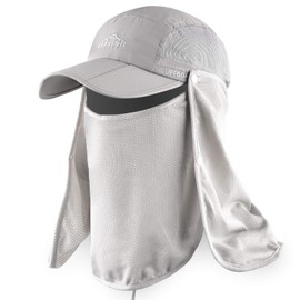 ELLEWIN Outdoor Fishing Flap Hat UPF50 Sun Cap Removable Mesh Face Neck Cover Light Grey