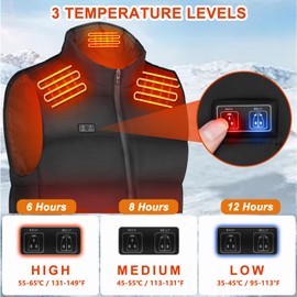 Heated Vest for Men and Women with Battery Pack, Lightweight 8 Heating Zones 3 Heating Levels Heating Vest Washable (US, Alpha, X-Large, Regular, Regular, Black)