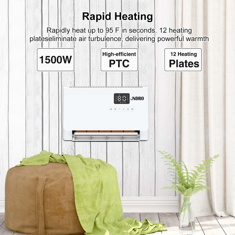 Wall-Mounted Space Heater with ECO Thermostat and Remote Control, LED