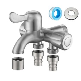 RINHAPI 3 Branch Faucet, Washing Machine Faucet, 3-way Faucet, Standard G1/2, Stainless Steel, Three Mouth Horizontal Faucet