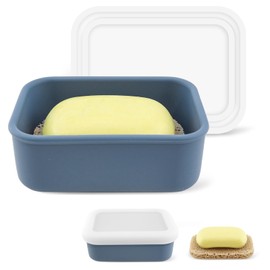 Leak Proof Silicone Travel Soap Case with Enhanced Draining Layer, Shatterproof Soap Holder for Traveling, Camping, Gym, Bar Soap Caddy (Navy Blue+Transparent Cover)