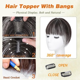 Clip In Fringe Bangs 360° 3D Cover Clip in Bangs 100% Real Human Hair Toppers with Bangs，Natural Black Hair pieces Clip on Bangs for Women Fake Bangs for Daily Wear
