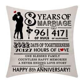 8th Wedding Anniversary Cushion Cover Throw Pillow Cove 18x18 Inch 8 Years of Marriage Present Marriage Keepsake Decoration Gift for Couples Parents Women Men Husband Wife Wedding Anniversary (8)