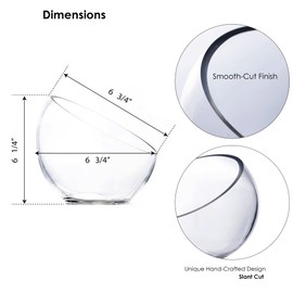 CYS EXCEL Glass Slant Cut Bubble Bowl (H-6" W-7") Clear Flower Vase Globe Bowl Terrarium Round Planter Decorative Centerpiece