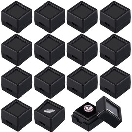 BENECREAT 70Pcs Black Gemstone Display Box, 0.78x0.78x0.63Inch Plastic Transparent Bare Stone Box Square Gem Box with Clear Top Lids for Gems Jewelry Packing