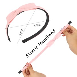 KIUEZIR 5 Packs Fabirc Bow Headbands for Women - Stylish Hair Accessories with Non-Slip Teeth & Stretchable, 5 Colors (Pink/Black/Beige/Khaki/Brown) Hair Hoops for Everyday & Party Outfits