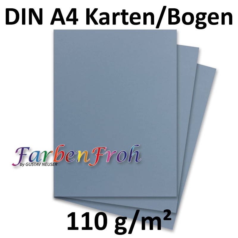 FarbenFroh 100x DIN A4 Paper, Grey Blue (Blue), 110 g/m²,