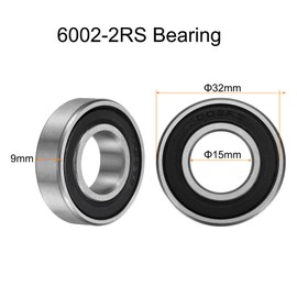 sourcing map 4pcs 6002-2RS Bearing 15x32x9mm, Chrome Steel Double Rubber Seals Precision Bearing, Lubricated Deep Groove Ball Bearings, P6 (ABEC 3)