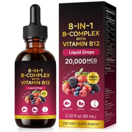 Vitamin B Complex Liquid Drops 60ml, Vitamin B12 Drops, with Methyl B12, Biotin & Folic Acid, Contributes to Normal Energy-Yielding Metabolism, Daily Wellness Supplement
