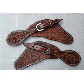 LEATHERRIDE Adults Oakleaf Tooled Leather Spur Straps w/Hardware and Buckle New Horse TACK(Brown)