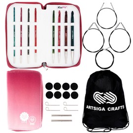 KnitPro Dreamz Deluxe Set 6 inch Afghan Tunisian Crochet Hooks Size 3.5, 4.0, 4.5, 5.0, 5.5, 6.0, 7.0, 8.0 mm Interchangeable, 4 Cables, 8 Caps, 4 Keys, Fabric Case with Project Bag
