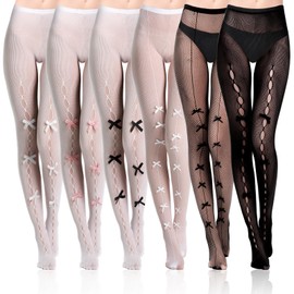 Coume 6 Pairs Women's Bow Tights Lolita Fishnet Patterned Tights Y2k Kawaii Bowtie Fishnet Stockings Leggings Lace Mesh Hollow Stitched Socks Coquette Cute High Thigh for Women
