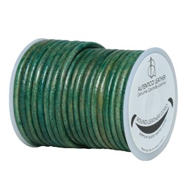 Autentico Leather String Cord for Making Necklace, Bracelets and Jewellery, Genuine Cowhide Leather Round Braided String Bolo Tie Cord Rope for Shoe Laces and DIY Crafts (Green, 3mm)