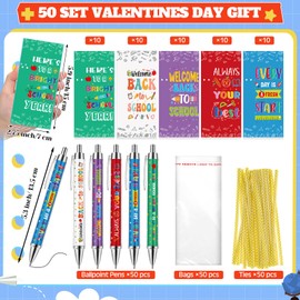 Jetec 50 Sets Back to School Ballpoint Pens Click Retractable Gift Prizes Include 50 Ballpoint Pens 50 Cards 50 Bags 50 Ties for Party Favors Office Teacher School Exchange
