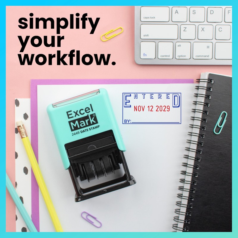 ExcelMark 2445 Date Stamp with Text - Blue and Red