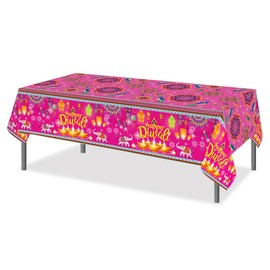 KYMY Happy Diwali Table Covers with 86.6" X 51.18", 3pcs India Festival of Lights Tablecloths, Rectangle Plastic Deepawali Rangoli Tablecovers for Indian Diwali Party Kitchen Dining Decorations
