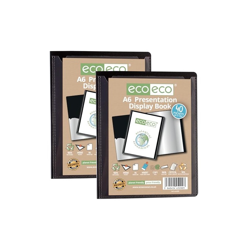 eco-eco A6 Size 50 Percent Recycled 40 Pocket Black Presentation