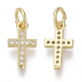 KitBeads 5Pcs Brass Tiny Cross Charms Gold Plated Jesus Cubic Zirconia Christian Crucifix Charms for Jewelry Making Necklaces Bracelets Earrings Crafts Bulk, Brass, No Gemstone