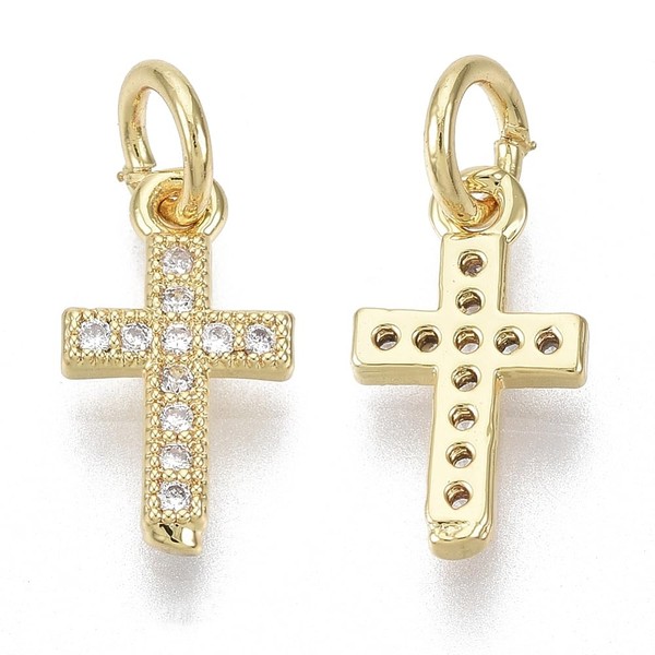 KitBeads 5Pcs Brass Tiny Cross Charms Gold Plated Jesus Cubic