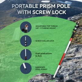 SingularXYZ 4.65m/15.25FT Aluminum Prism Pole - Dual Scale, Quick Release Clamp & 40-Minute Bubble Level, Survey GPS Pole for GPS/GNSS/Total Stations