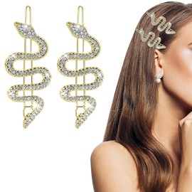 2PCS Sparkly Rhinestone Snake Hair Clips, Silver Hair Clip, Metal Alloy Snake Hair Pins and Barrettes, Women's Hair Jewelry Accessories and Headdress (Gold).