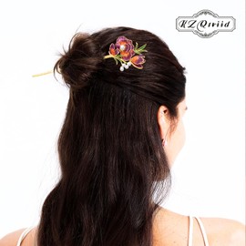 KZQtriid Jewelry-Grade Craftsmanship For Hair Accessories，Dunhuang Style Colour Enamels Pearl Flower Hair Stick，Hair Clip. 6.2" Hair Chopsticks For Women，Chinese Chopsticks