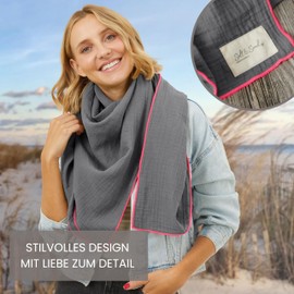 Salt & Sand Muslin Scarf Women's Premium Quality Scarves & Scarves for Women / Neckerchief Women / Muslin Scarf Women / Neckerchief - Oeko-Tex 100 - Especially Skin Friendly, Anthracite with pink