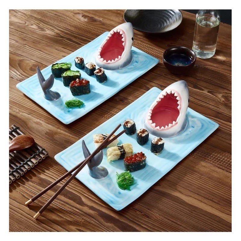 Exlipo Jaws Sushi Plate Shark Ceramic Hand Painted Table Serving