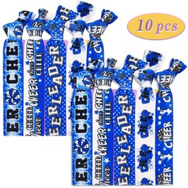 10pcs Elastic Hair Ties for Girls Women Cute Ribbon Ponytail Holders No Damage Knotted Hair Bands-Blue Cheer Hair Tie