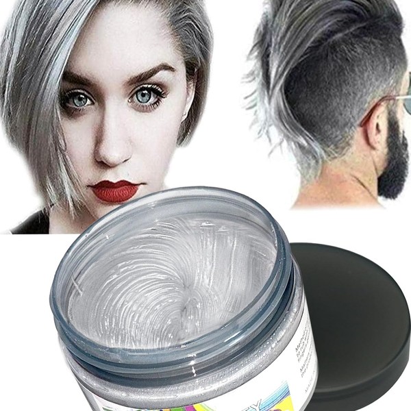 Hair Colour Wax, Natural Matte Hairstyle for Parties, Cosplay, Halloween (Sliver Grey)