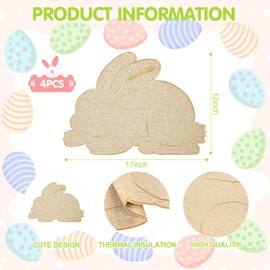 Easter Placemats Set of 4 Bunny Placemats Easter Table Decorations Burlap Spring Placemats Farmhouse Holiday Table Mats for Party Kitchen Dining Decoration