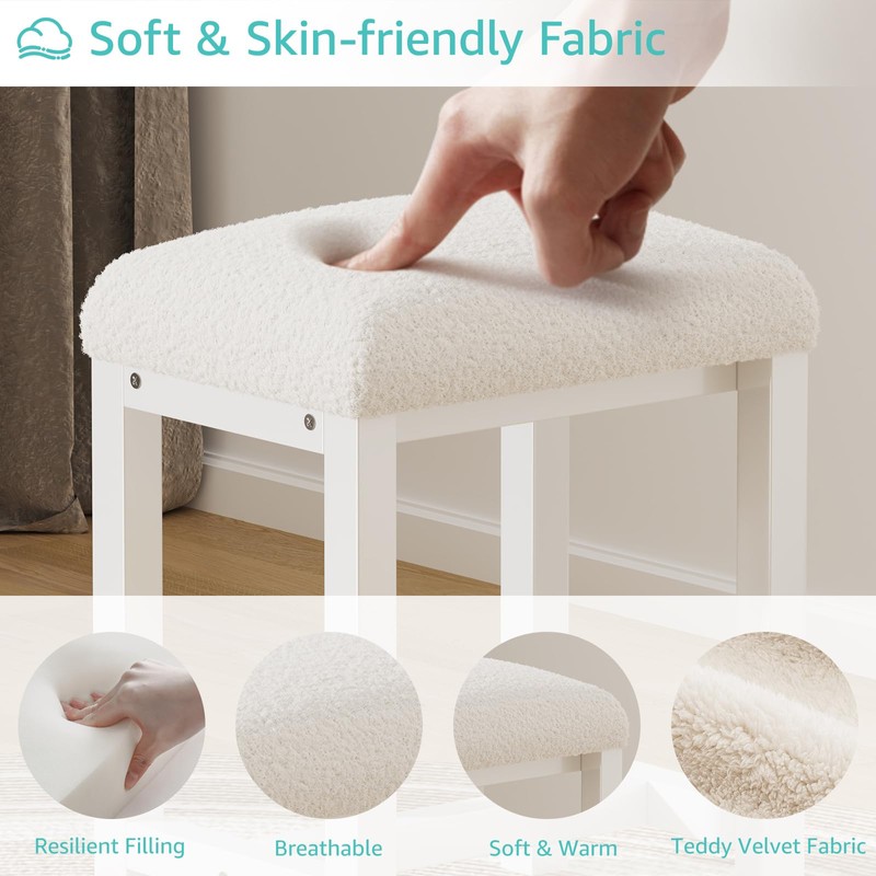 Small Vanity Stool, Cute Vanity Stools with Faux Teddy Fur