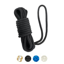 BLUEWING Double Braided Nylon Dock Lines with 12" Loop 25ft 1/2" 12mm Marine Docking Mooring Boat Rope Black