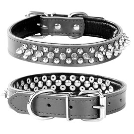 Bbmmayy Spiked Studded Dog Collar, Soft Genuine Leather Dog Collar, Adjustable Dog Collars for Small Medium Large Dogs Breeds Pit Bull (S fit Neck 10.5-13", Black2)