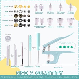 Keadic Snap Button Set with Pliers, 31 Colors, 408 Sets T5 Plastic Metal Buttons, Snap Fasteners and Press Stud Pliers Set for Sewing and Crafts, DIY Projects, Includes Storage Box