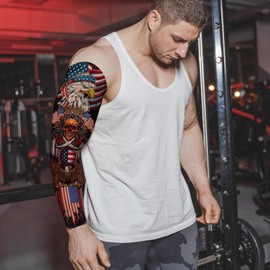 Independence Day Temporary Tattoo, 4th of July Sleeve Tattoo American Flag Fake Tattoos USA Flag, Memorial Day Full arm temporary tattoos, Red White and Blue Party Supplies