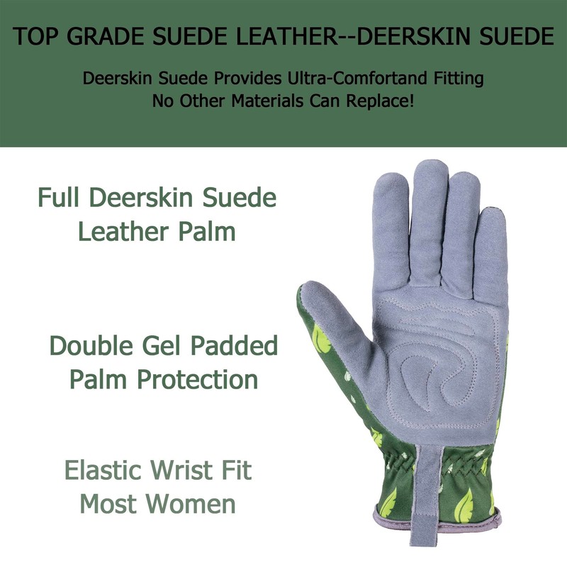 SKYDEER Womens Gardening Gloves with Super Soft Deerskin Leather Suede