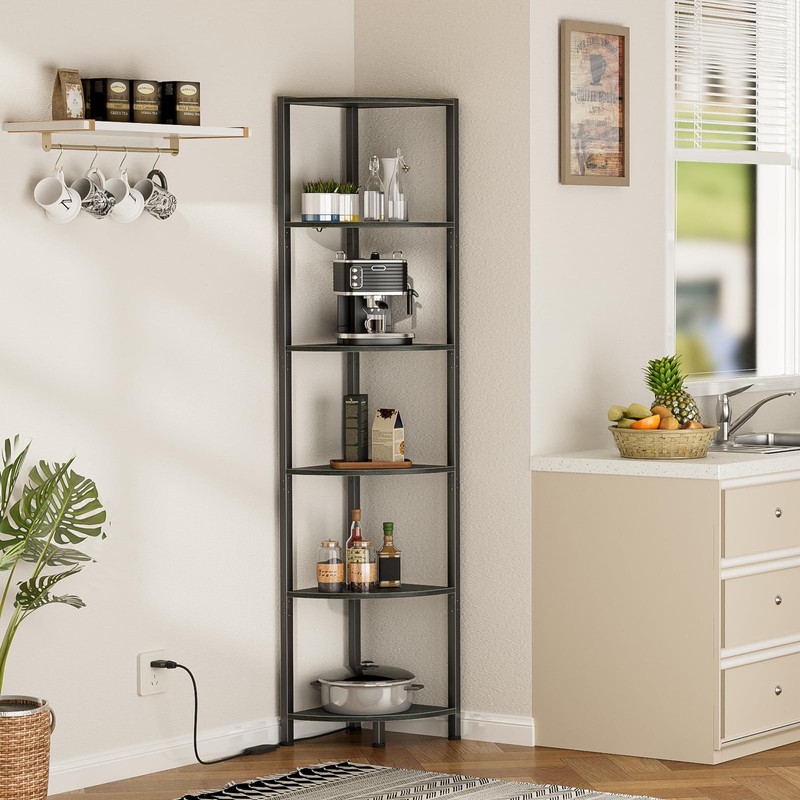 Furnulem 6 Tier Corner Shelf with LED Light, 67.5” Tall