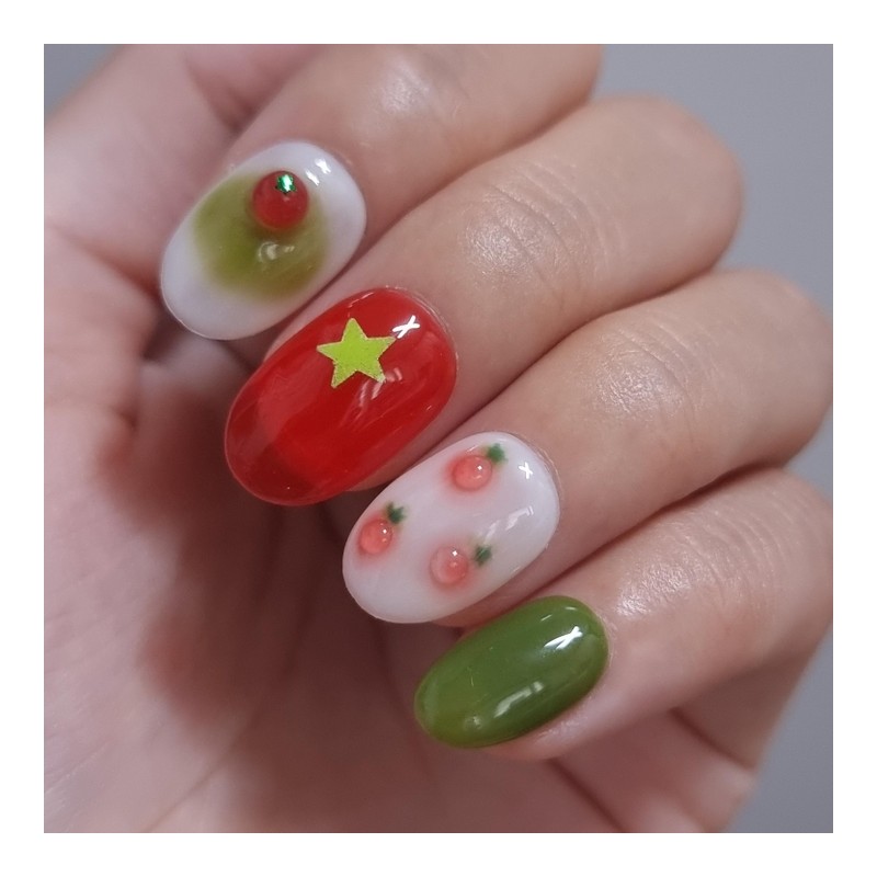 Dangling Tomato Homemade Nail Tips - Short Oval / 빵글댕글