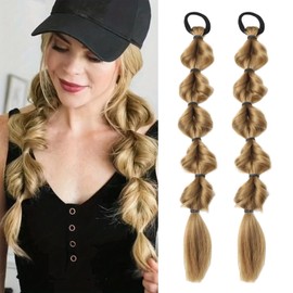 Bubble Braid Ponytail Extensions with Elastic Hair Tie 20 Inch 2 Packs