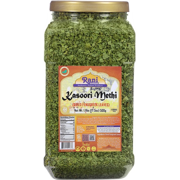 Rani Fenugreek Leaves Dried (Kasoori Methi) 17.5oz (1.1lbs) 500g Bulk PET Jar ~ All Natural | Vegan | Gluten Friendly | NON-GMO | Kosher | Indian Origin