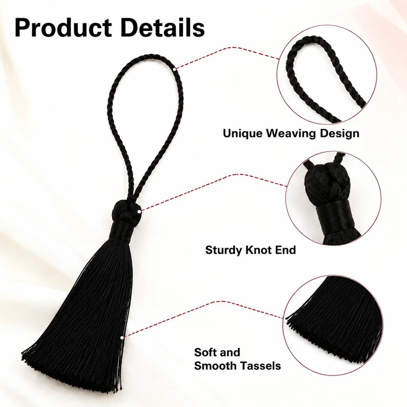 Bookmark Tassels, 100 Pcs Black Silky Floss Bookmark Tassels, Mini