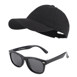 MK MATT KEELY Baseball Cap Sunglasses Set for Boys Girls 3-10 Years Shades Unisex Kids Adjustable Sports Sun Hat Summer Outdoor Accessories,Black