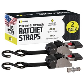 DC Cargo Mall Bolt-on Auto Retractable Ratchet Straps - (2 Pack) 1 Inch x 6 Ft - 600 lbs Break Strength - Retractable Ratchet Tie Down Straps for Boats, Jet Skis, Motorcycles, ATVs
