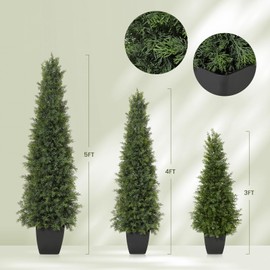 GarveeHome Artificial Cedar Topiary Tree for Outdoor,60 inch Tall Faux Cedar Trees,Potted Fake Cypress Plant, Artificial Plants Indoor Outdoor for Front Porch Decor, Set of 2