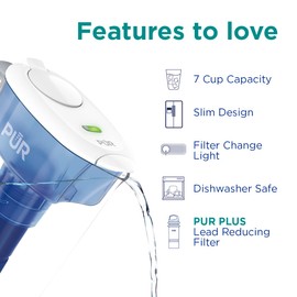 PUR Plus Water Pitcher Filtration System, 7 Cup, White, PPT711W