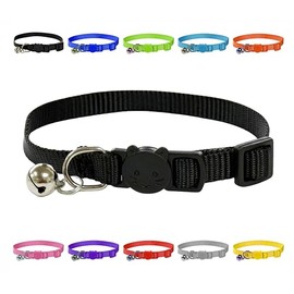 Vibrant Soft Nylon Kitten/Cat Collar with Bell and Safety Release Buckle (Black)